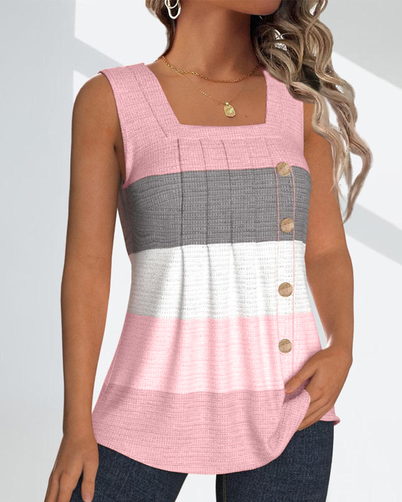Dolores® | Striped tank top with buttons and pleats