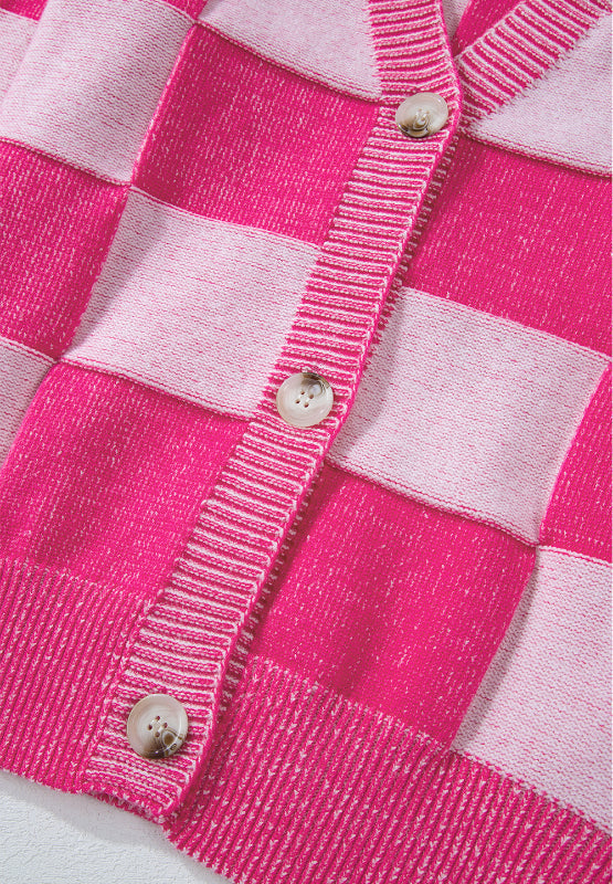 Araceli | Checked long-sleeved cardigan with V-neck