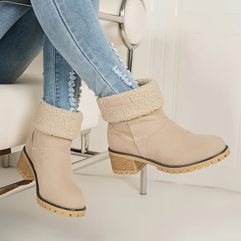 Cecilia® | Solid color, plush-lined ankle boots with a thick heel