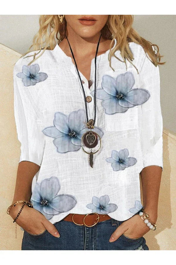 Brunton® | Floral Blouse With Half Sleeves And V-Neck