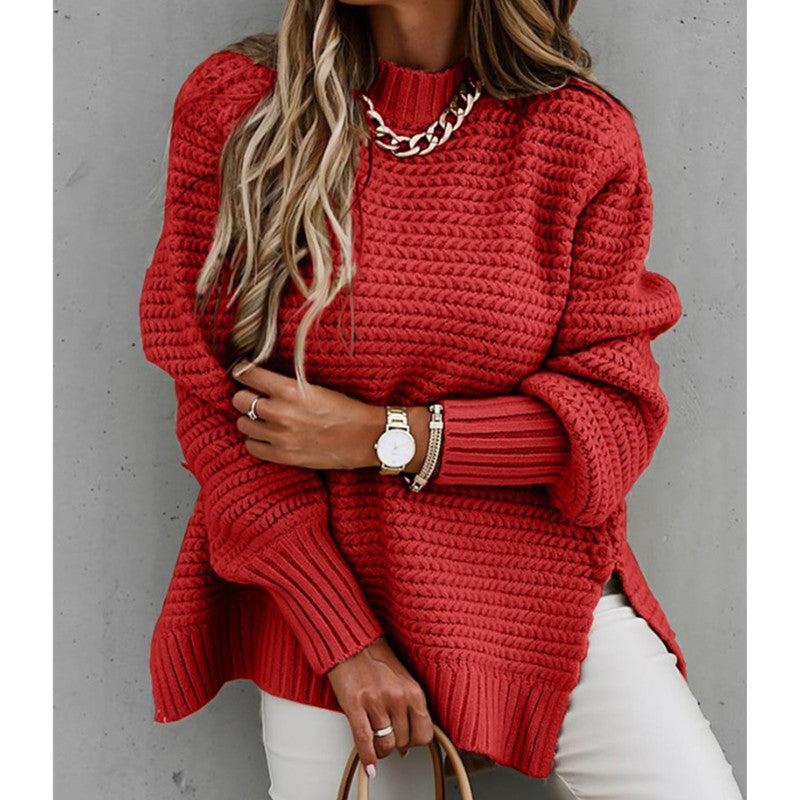 Ava® | Knitted sweater with side slit and drawstring