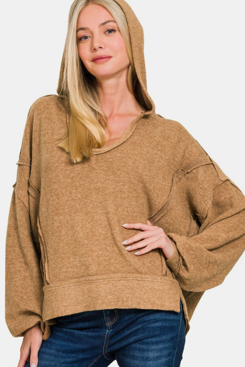 Elda® | Zenana brushed Hacci hoodie with exposed seams