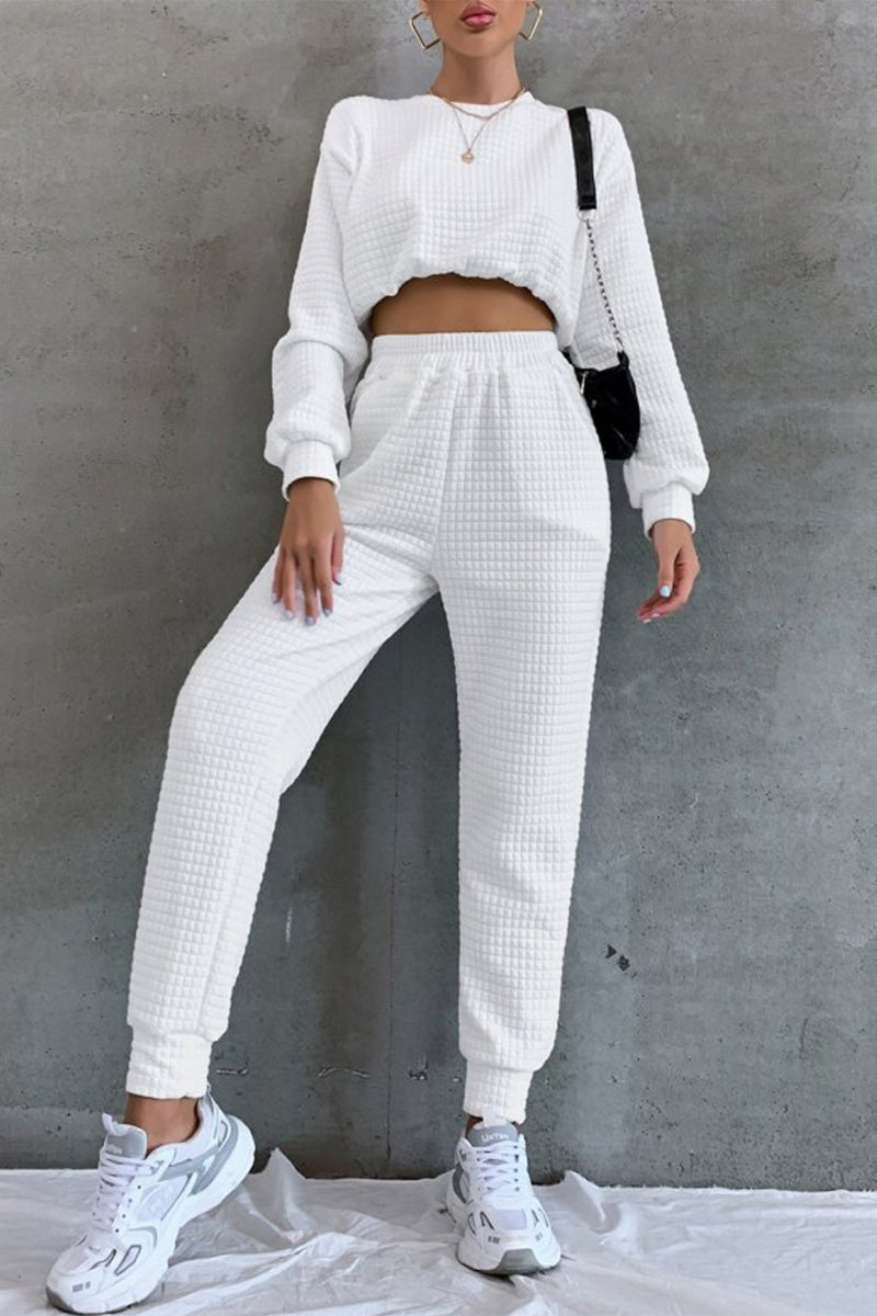 Brenda® | Casual Street Solid Patchwork O Neck Long Sleeve Two Pieces