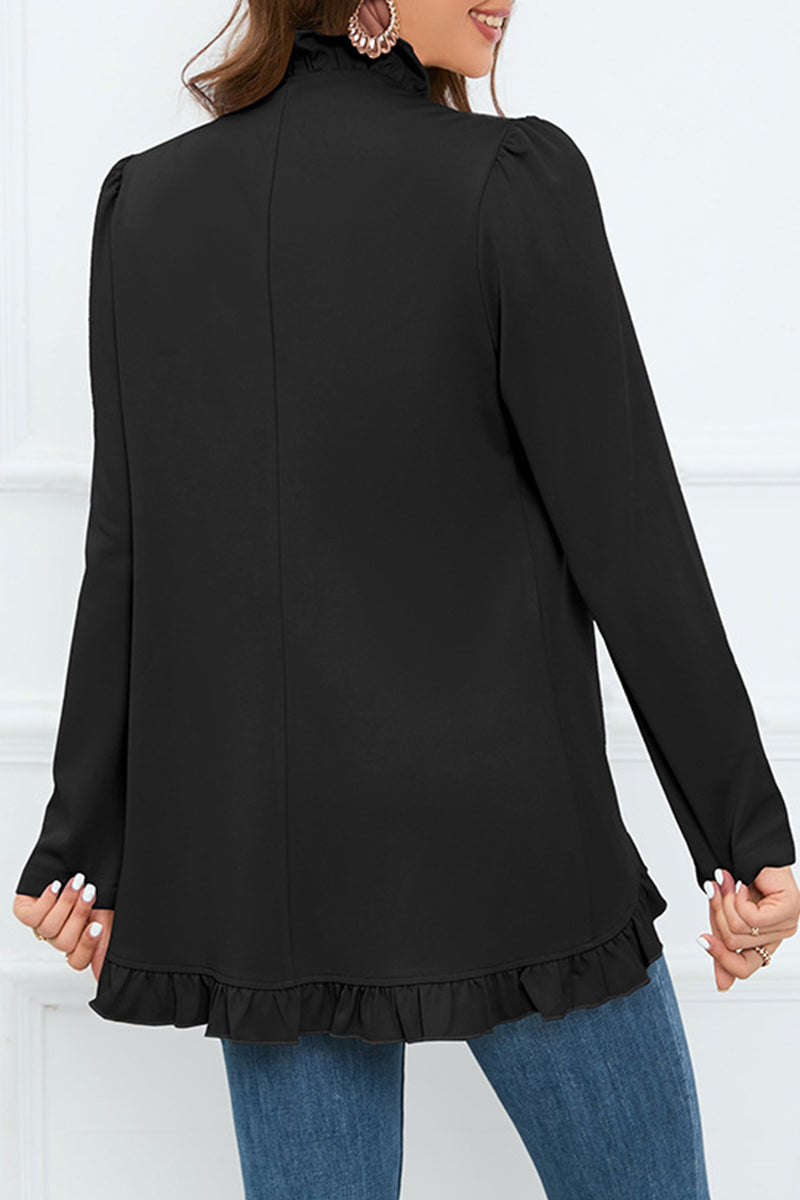 Delia® | Elegant outerwear with flounce and lotus leaf collar and fixed buckle