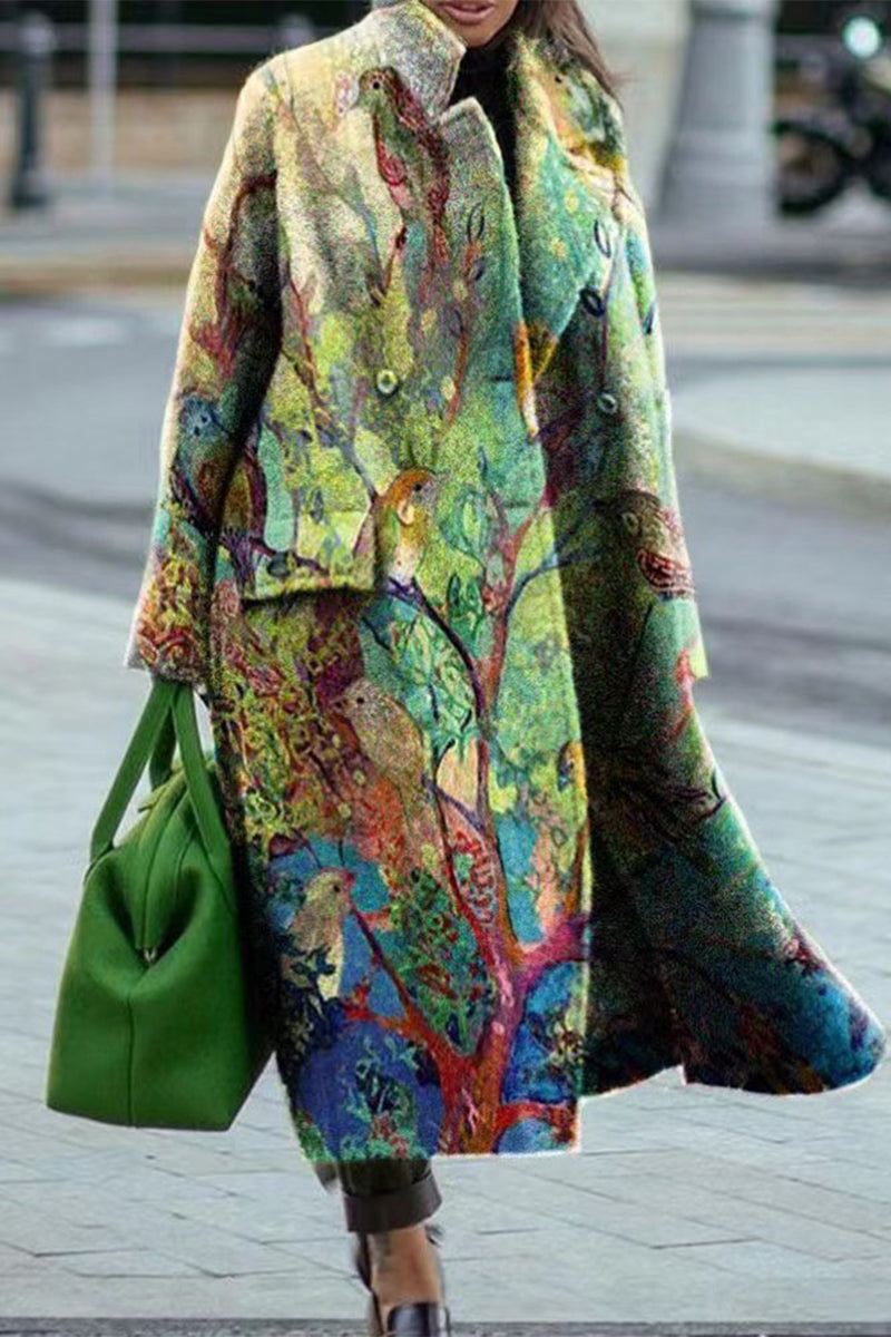 Daniela® | Streetwear outerwear with an elegant print and patchwork turn-down collar