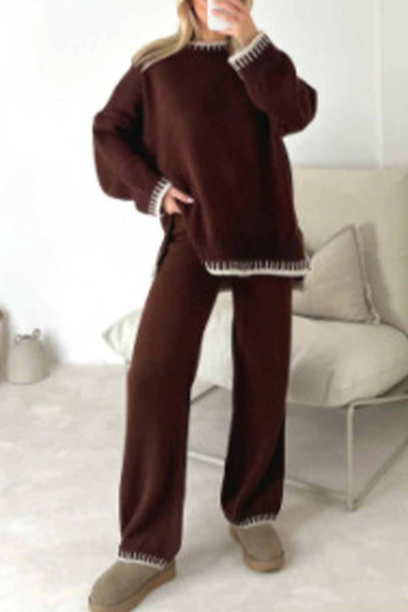 Bianca® | Casual solid patchwork O-neck long sleeve two piece suit