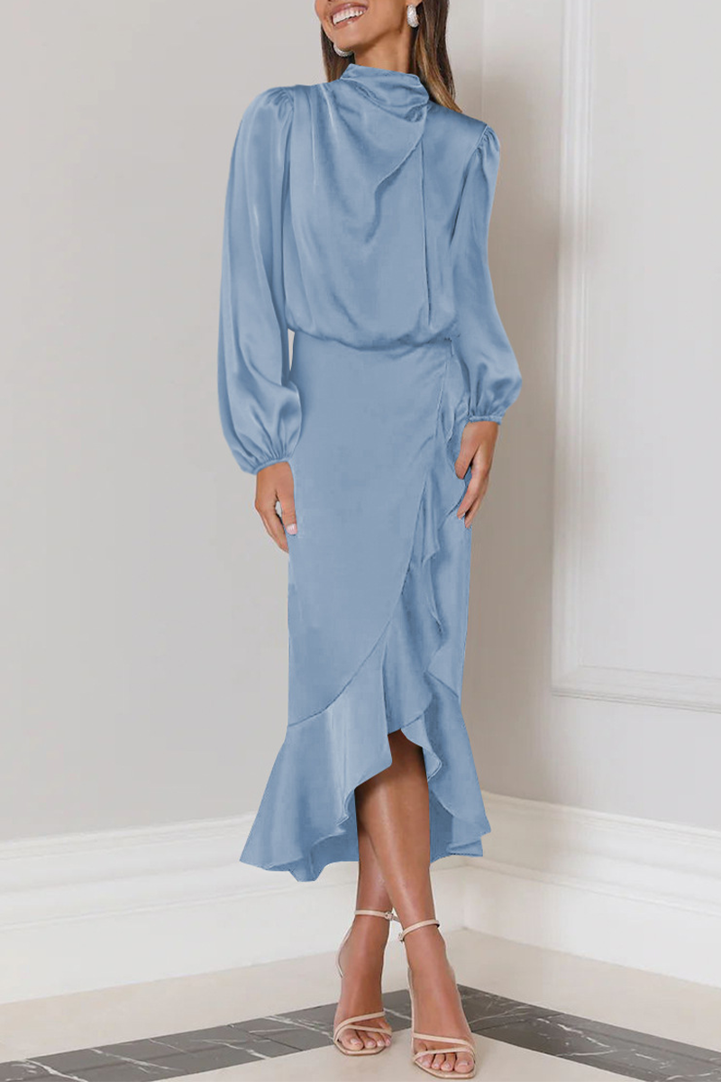Angelina® | Elegant Long-Sleeved Midi Dress With Ruffles And A High Neck