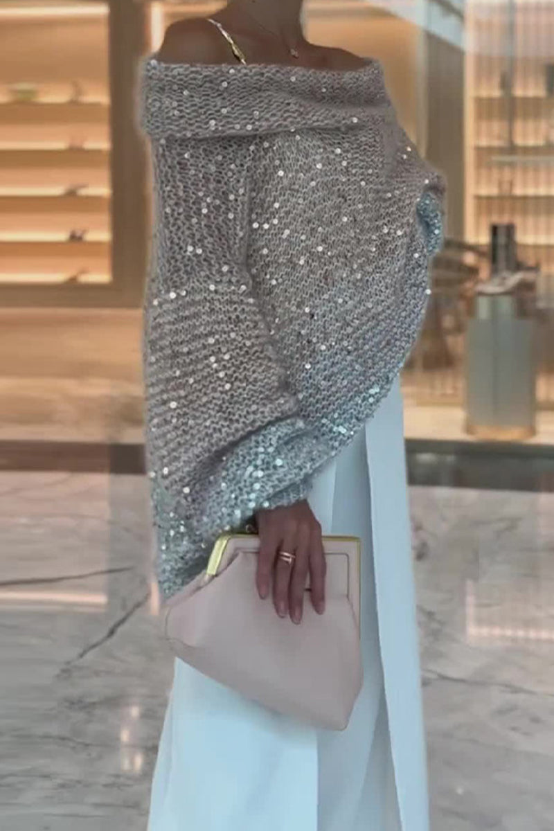 Cecilia® | Casual Solid Color Sequin Off Shoulder Sweaters