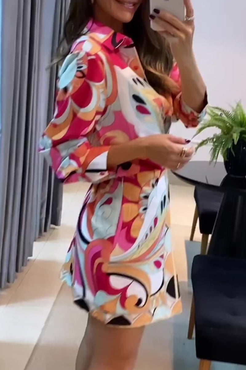 Brielle® | Casual printed patchwork shirt collar with long sleeves, two pieces