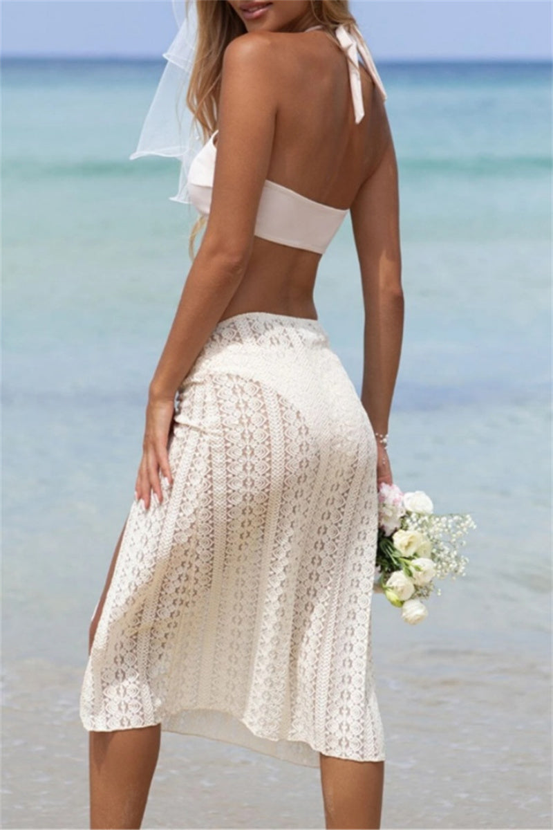 Dafne® | Sexy three-piece swimsuit with fixed bandage, backless and slit (with padding)