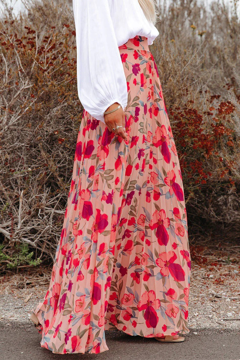 Berenice® | Elegant floral pleated high-waisted pants, Type A, with all-over print