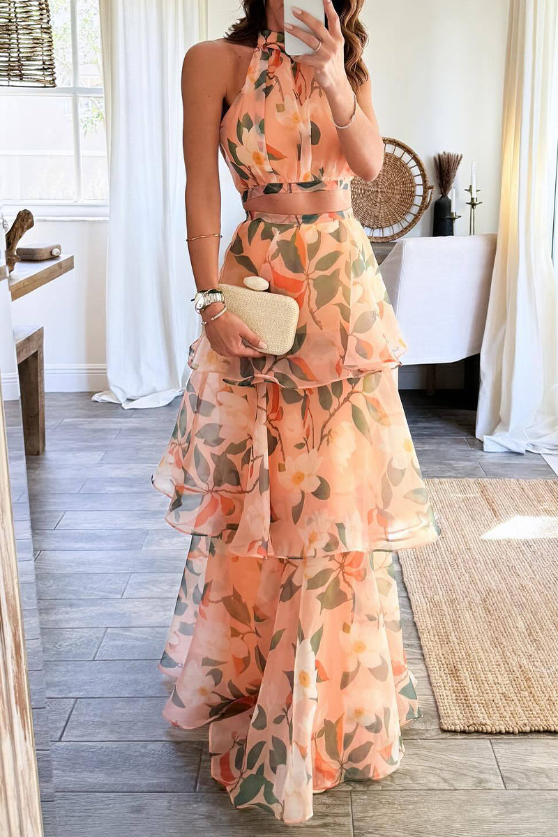 Antonia® | Elegant, sleeveless two-piece suit with a halterneck and mesh fabric in a gradual alternating print