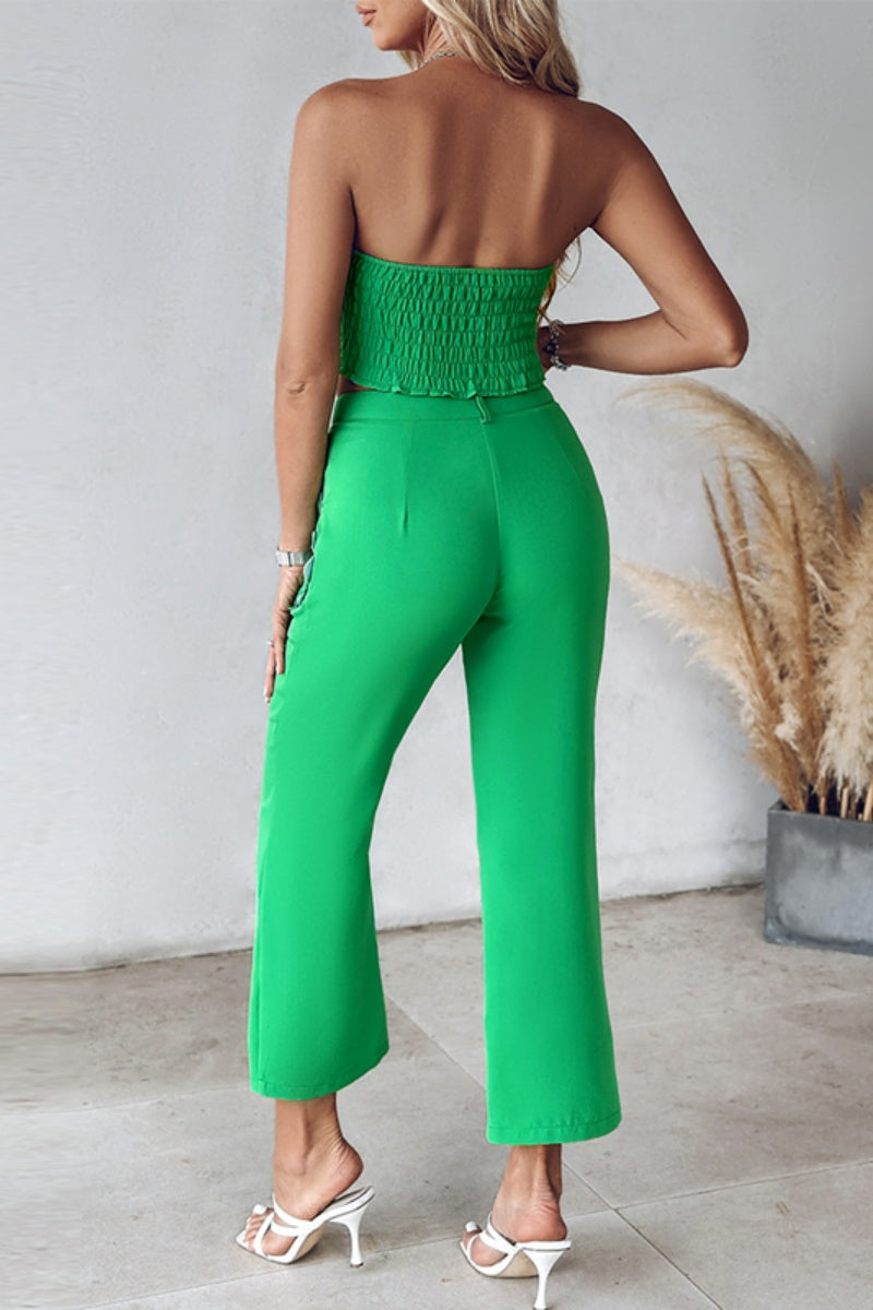 Ariadna® | Casual Solid Backless Strapless Sleeveless Patchwork Style Two Piece Set