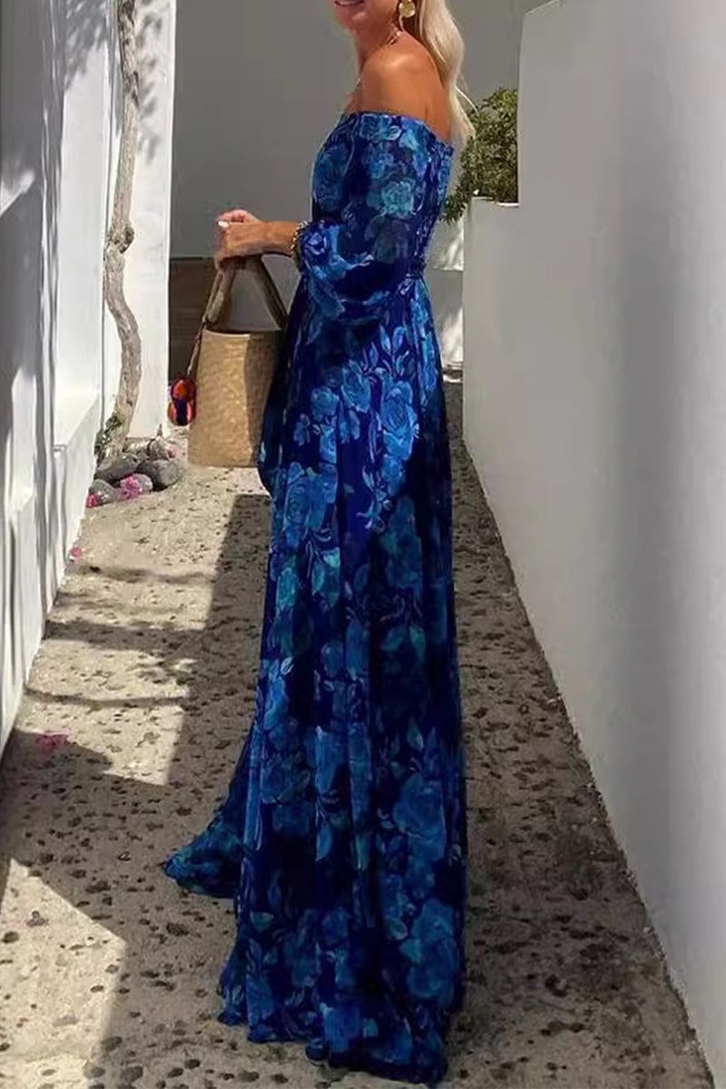 Camille® | Sexy Vintage Print Floral Patchwork Off Shoulder A Line Dresses