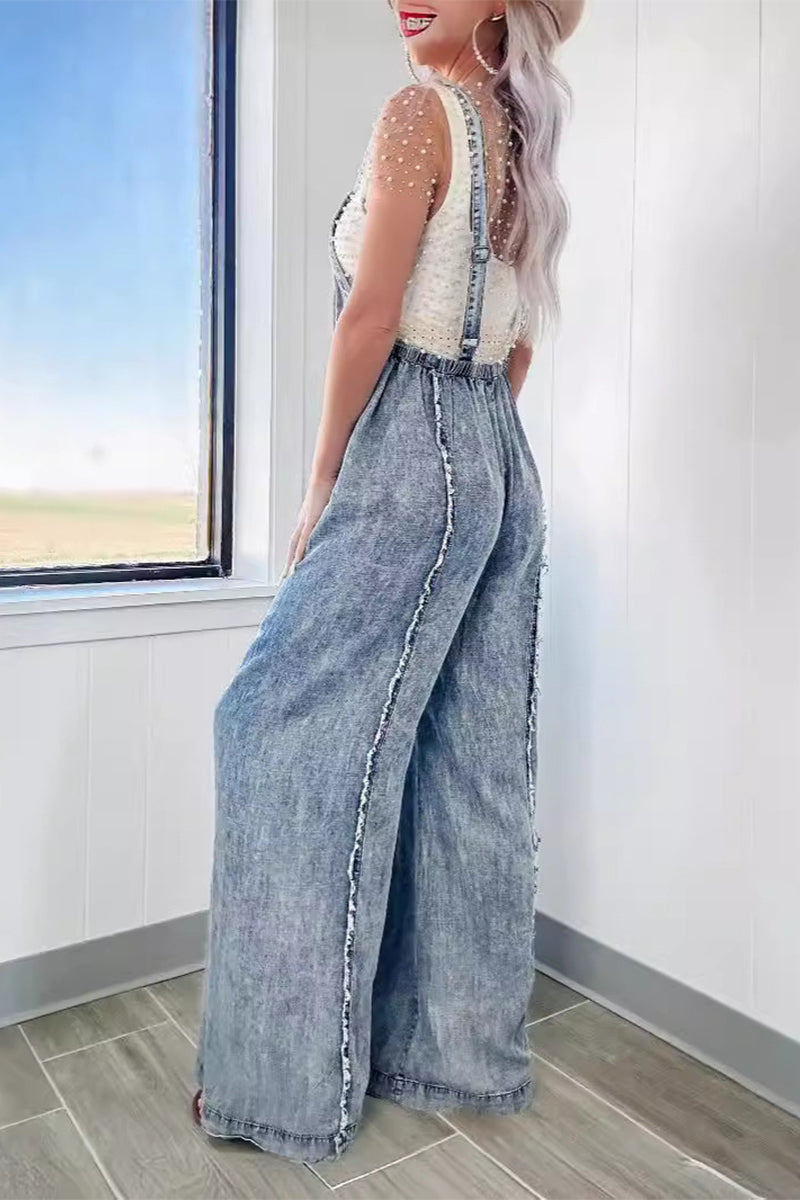 Dafne® | Casual Street Solid Patchwork Backless Square Collar Sleeveless Loose Denim Overalls