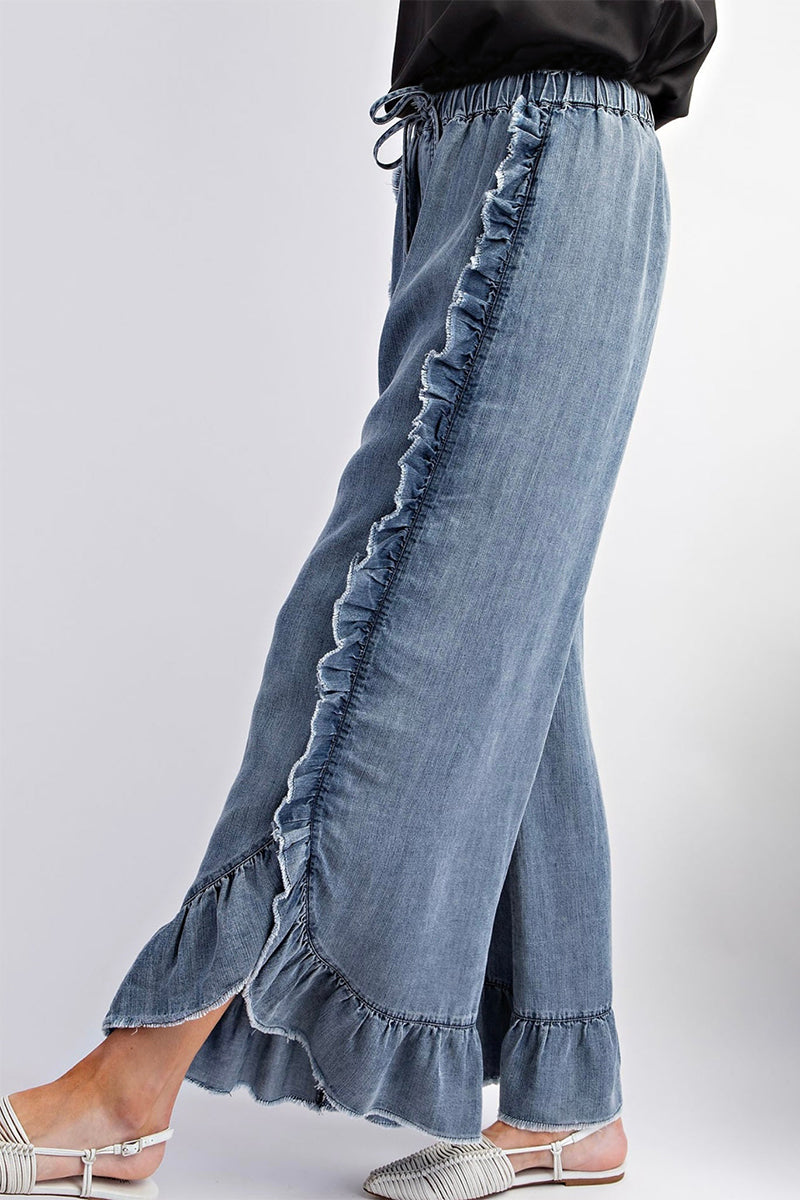 Anita® | Casual, loose denim jeans with a fixed frenulum flounce and a high waist