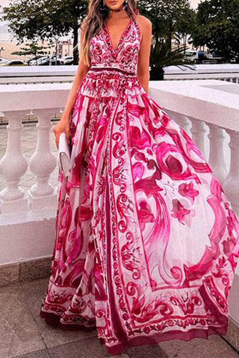 Ana María® | Sexy backless halterneck dresses with floral pattern and vintage print