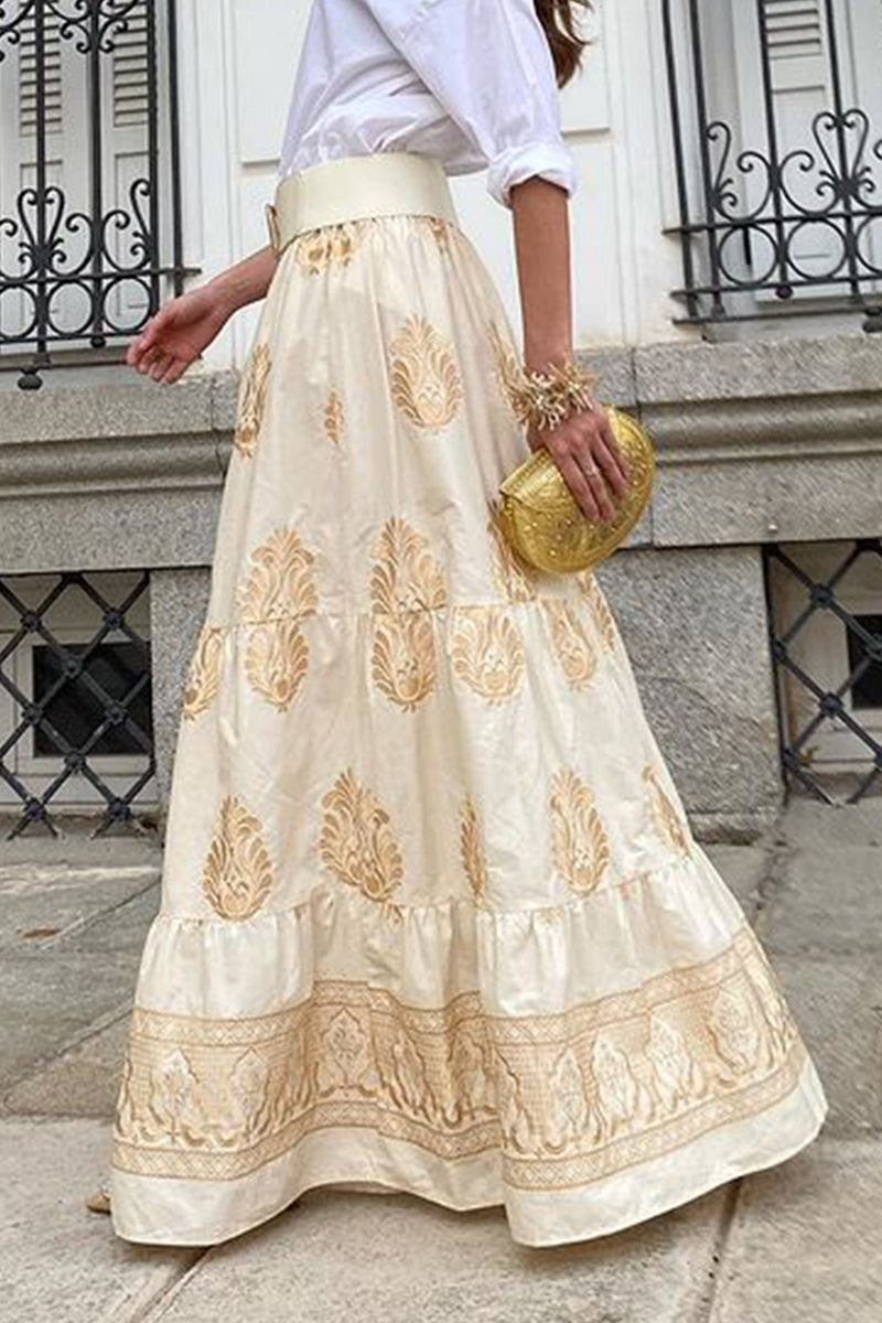 Antonella® | Elegant trousers with loose national totem print and high waist, type A positioning print