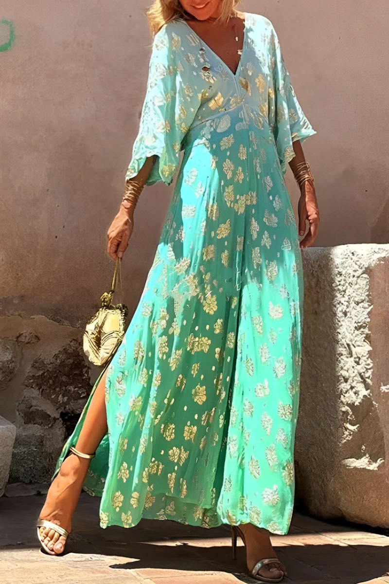 Adriana® | Casual daily loose jumpsuits with gradient print, bronzing pattern and V-neck