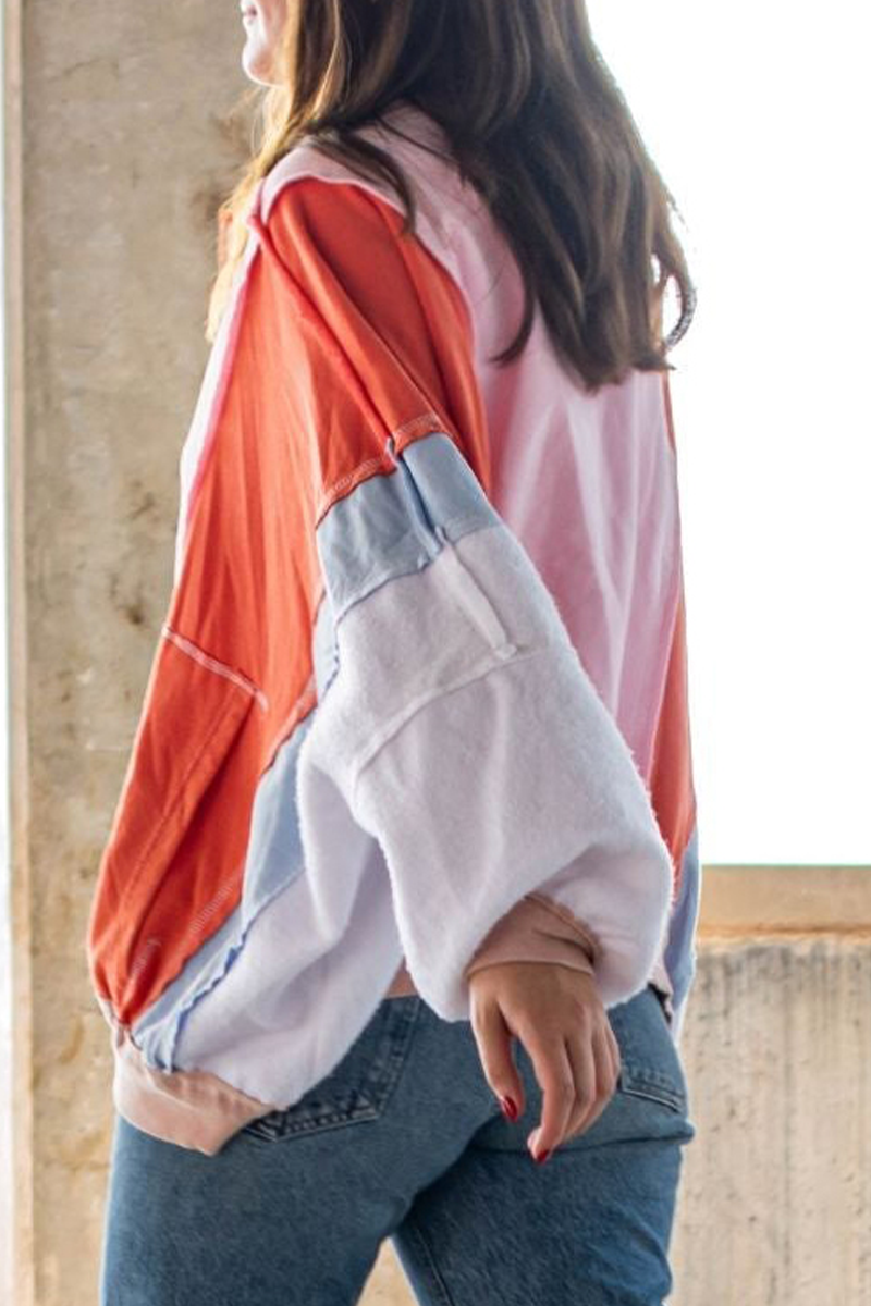 Brianna® | Casual O-neck street outerwear in a distressed color block patchwork design