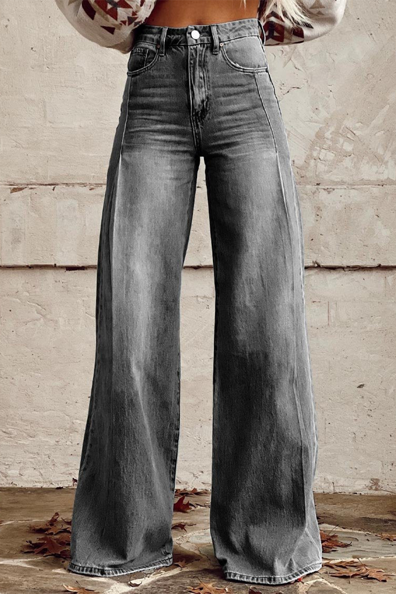 Cressida® | Casual street distressed buttons loose high waist wide leg pants