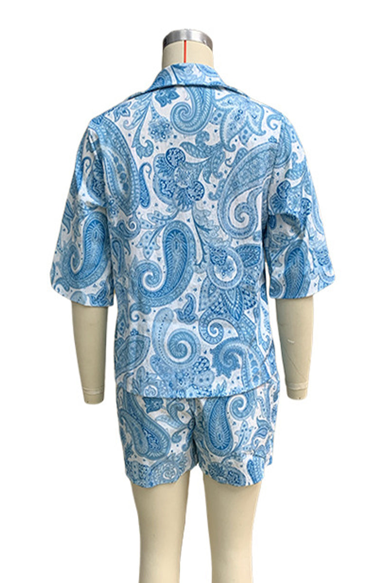 Ariadna® | Casual everyday two-piece suit with floral print, pocket, turn-down collar, short sleeves
