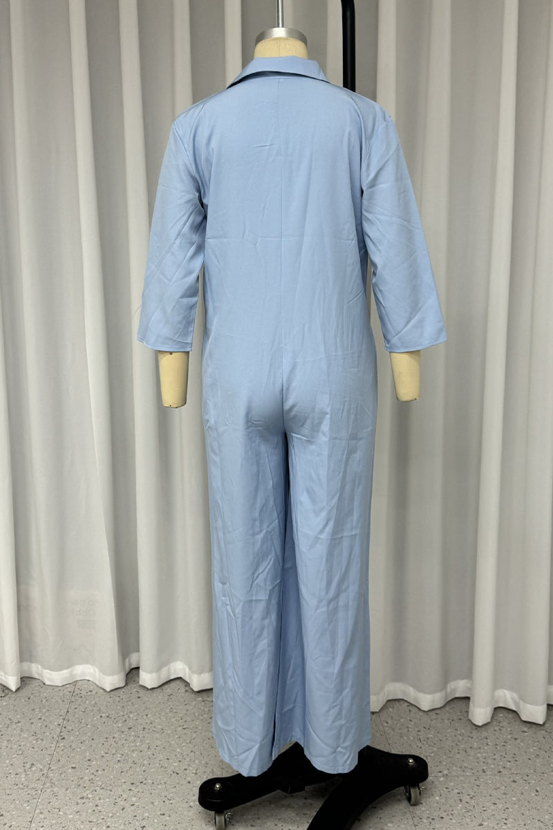 Elizabeth® | Casual daily solid color loose jumpsuits with turn-down collar and pockets
