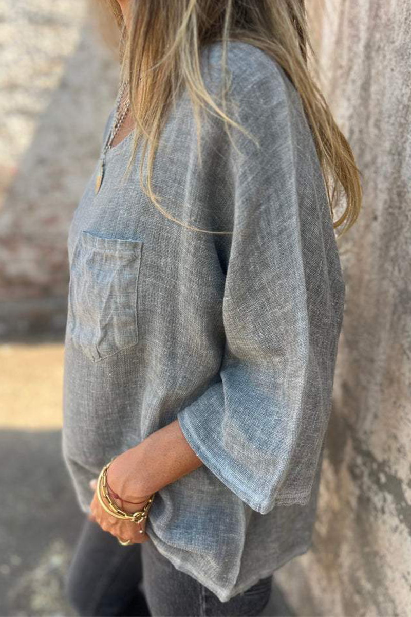 Elke® | Casual plain O-neck t-shirts with pocket