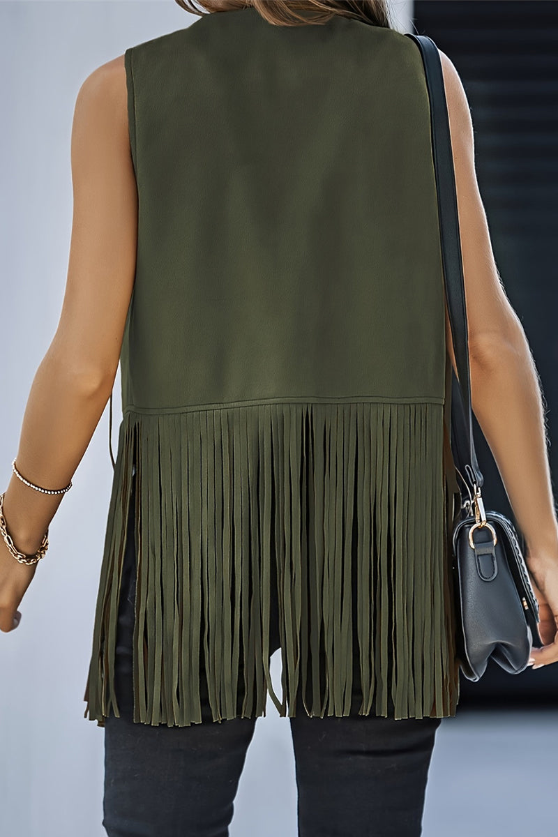 Blanca® | Casual Solid Color V-Neck Vest with Fringe Trim (6 Colors)