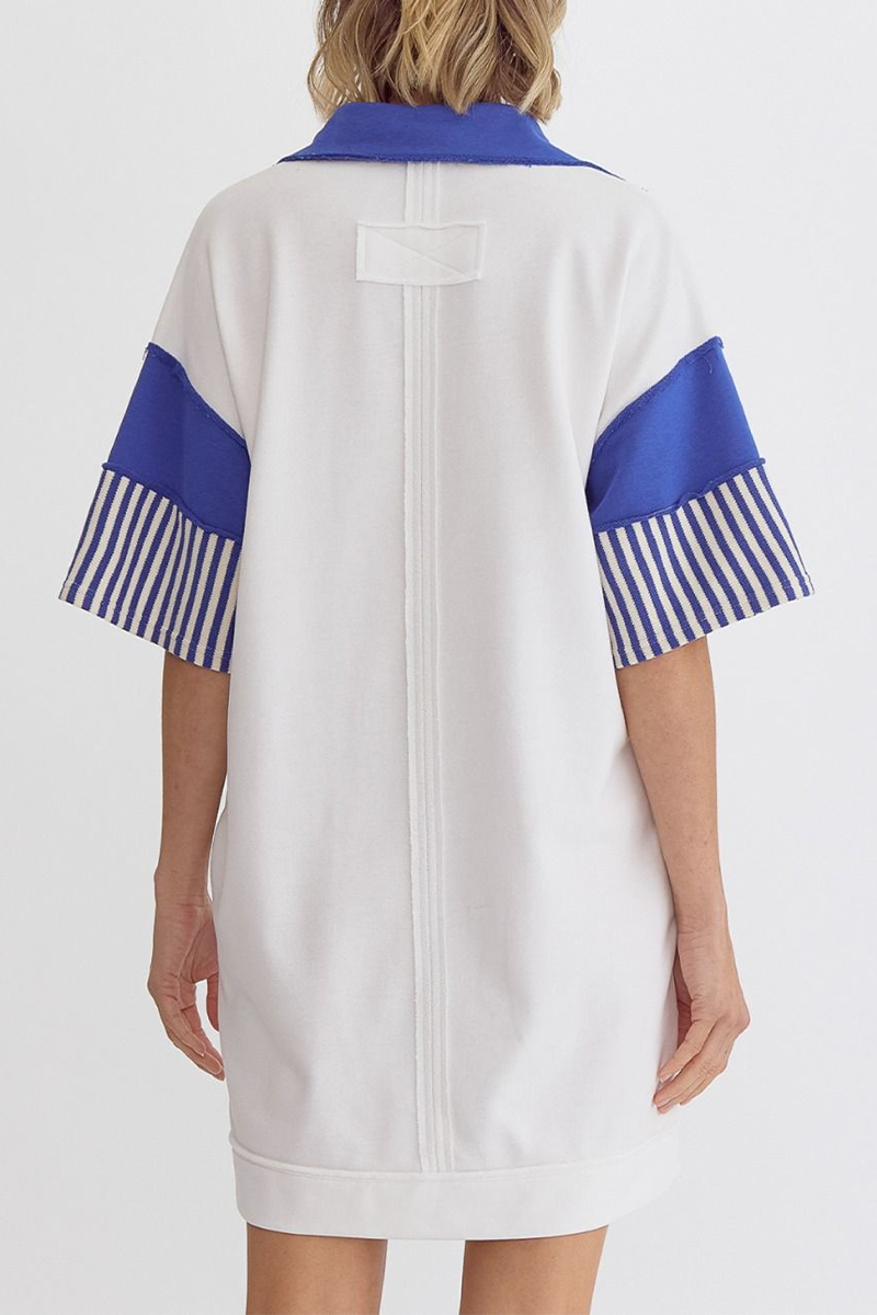 Berenice® | Casual Striped Pocket Patchwork Turn-Down Collar Short Sleeve Short Dress (5 Colors)