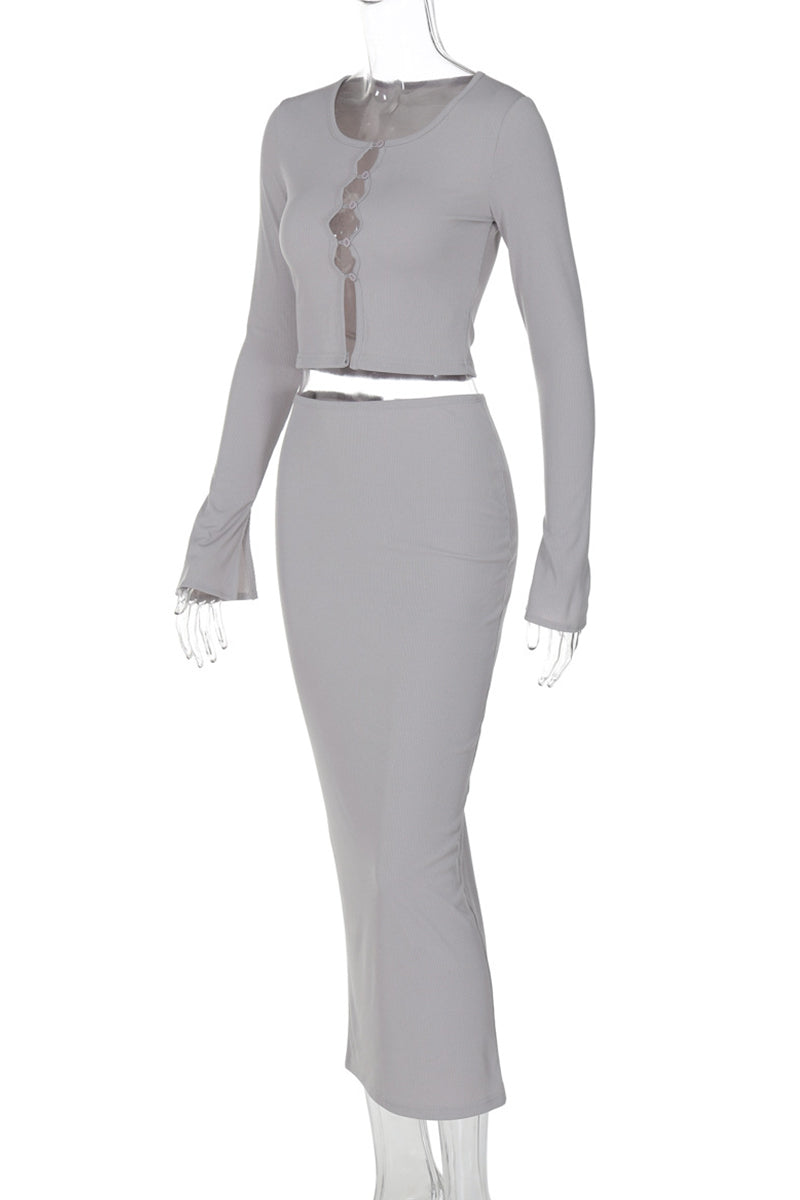 Brianna® | Elegant Buckle Patchwork O-Neck Long Sleeve Two Piece Suit (3 Colors)