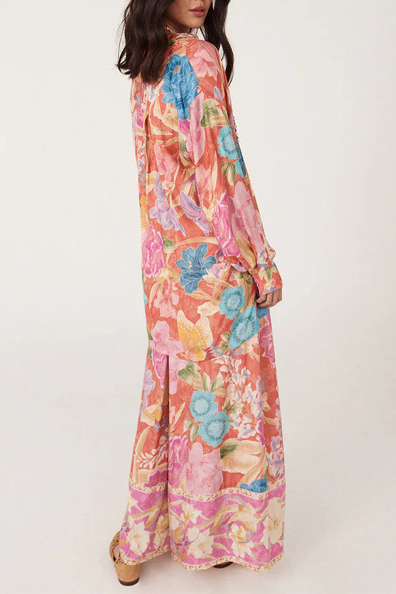 Agustina® | Casual two-piece suit with floral print, pocket, contrast turn-down collar, long sleeves