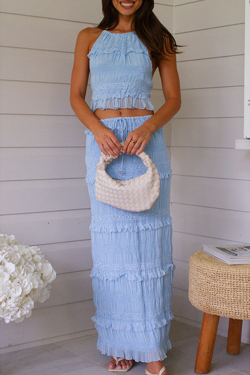 Eliana® | Elegant Backless Lace Halter Top And Maxi Skirt Set