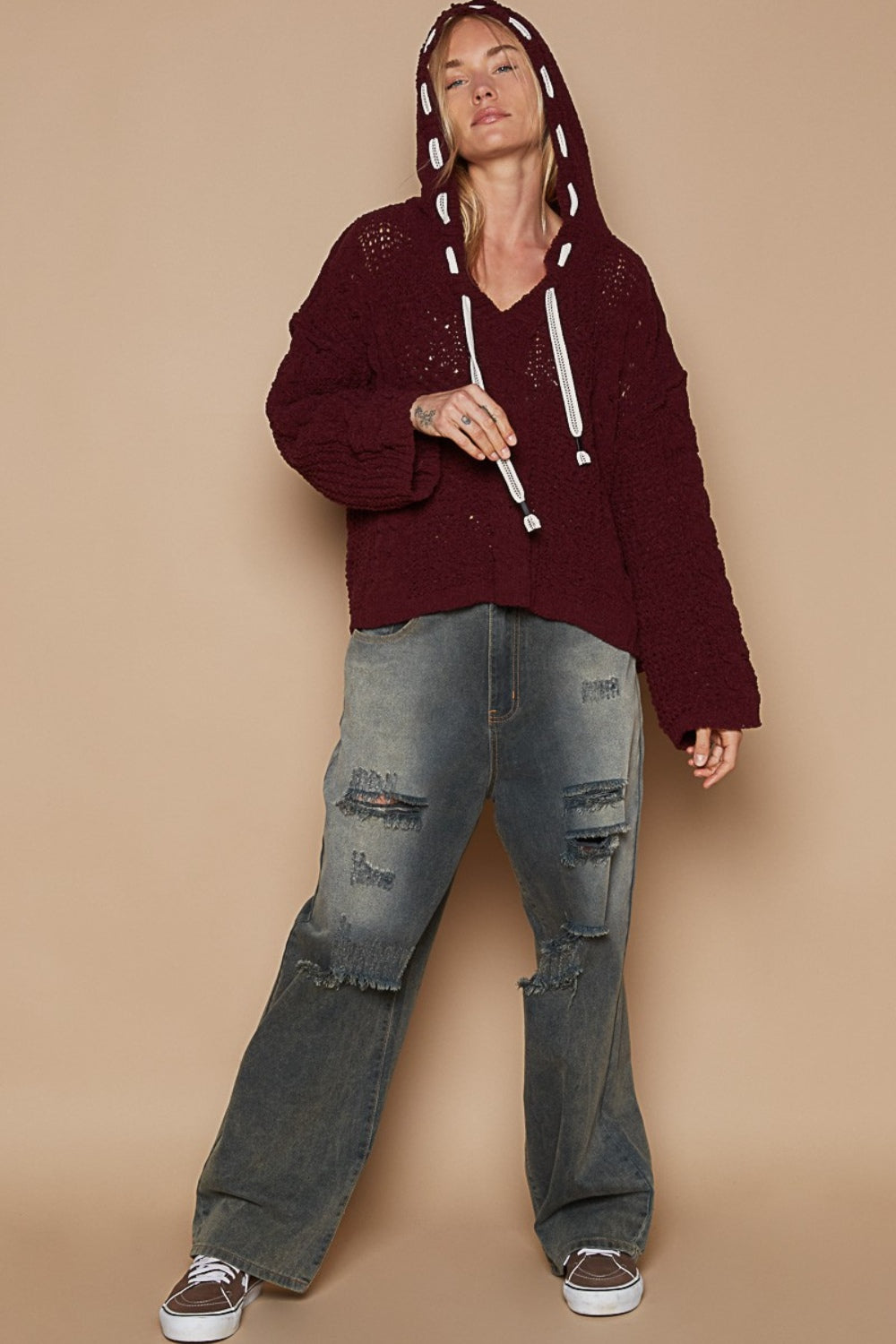 Carolin® | Chenille cable knit sweater with hood