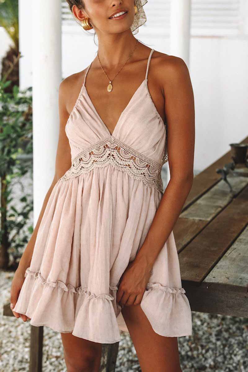 Alida® | Casual Sleeveless Backless Lace Mini Dress