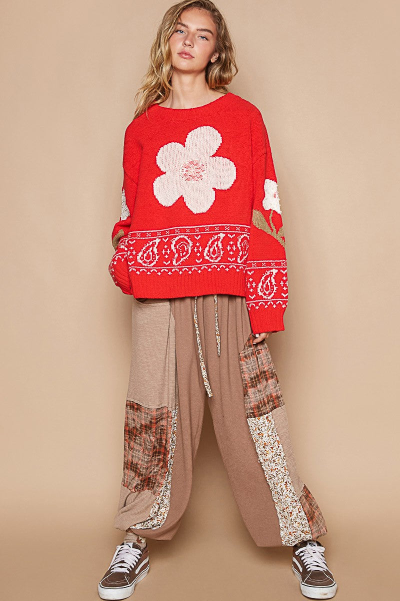 Daniela® | POL long-sleeved sweater with floral lace patch
