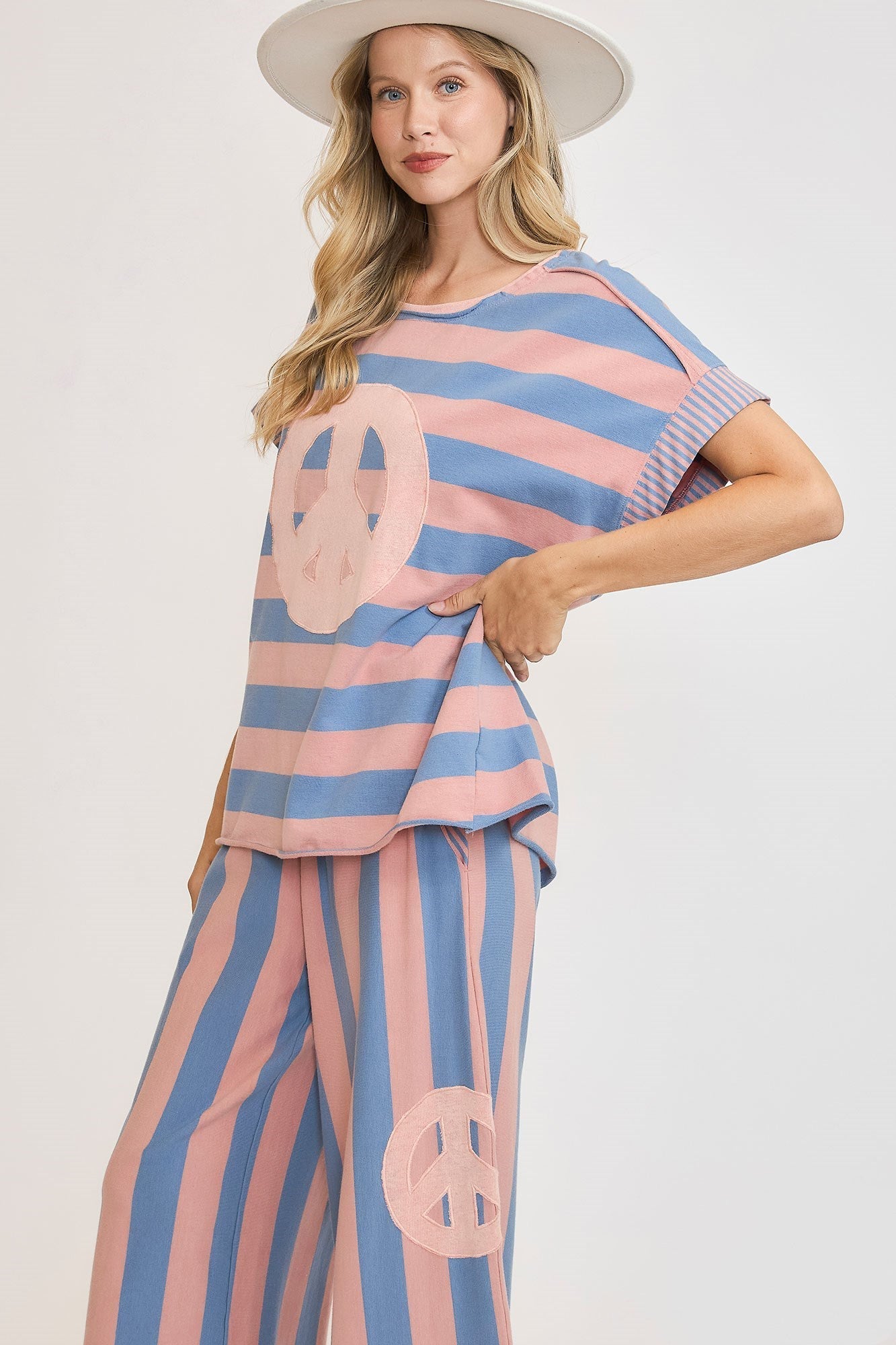 Aida® | Striped French terry T-shirt with peace sign patch