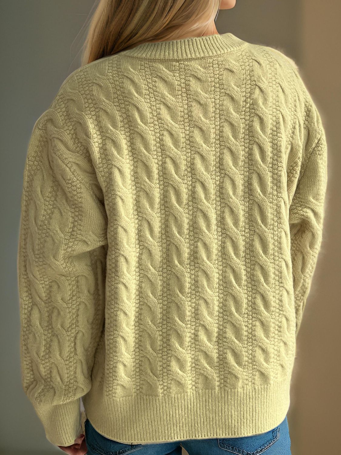 Cristina® | Cable knit cardigan with a crew neck and long sleeves