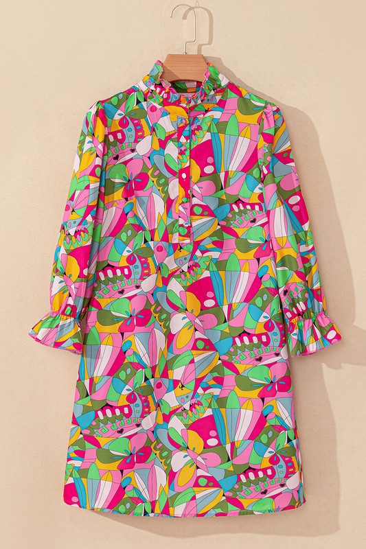 Delia® | Women's printed mini dress with lantern sleeves and buttons