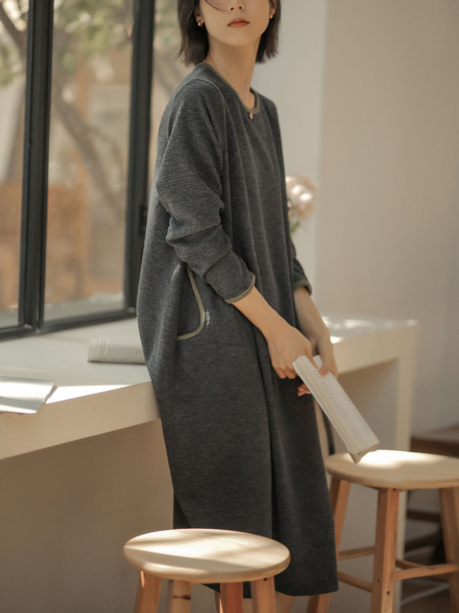 Corinna® | Women's winter dress with a roomy fit and a round neckline