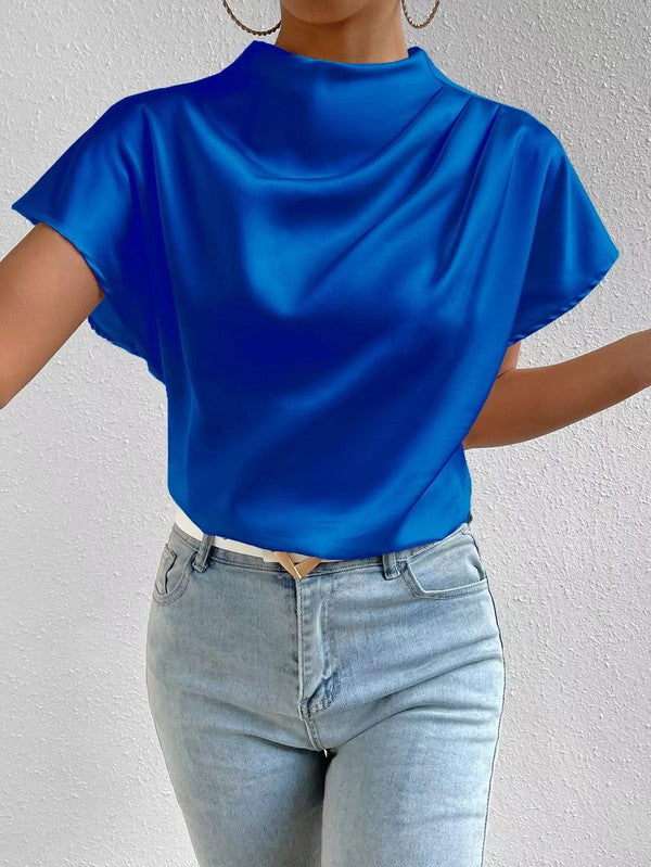 Camila® | Satin blouse with stand-up collar