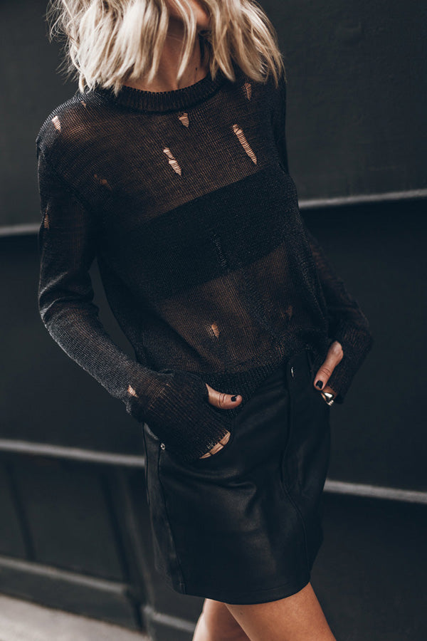 Anita® | THE BLACK METALLIC DISTRESSED KNITTED SWEATER