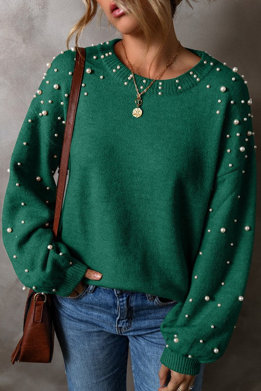 Carolina® | Beaded sweater with dropped shoulder and crew neck