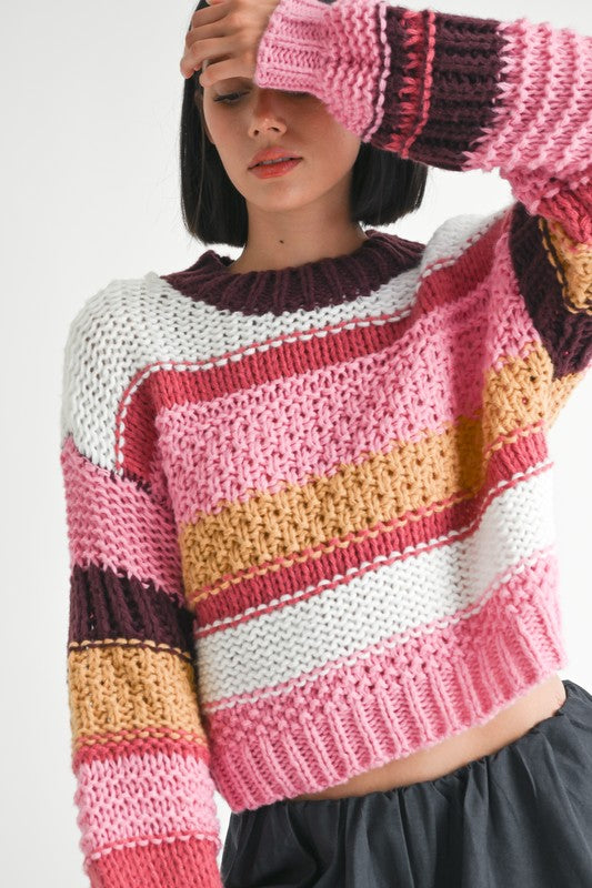 Dalia® | Striped sweater with a stand-up collar
