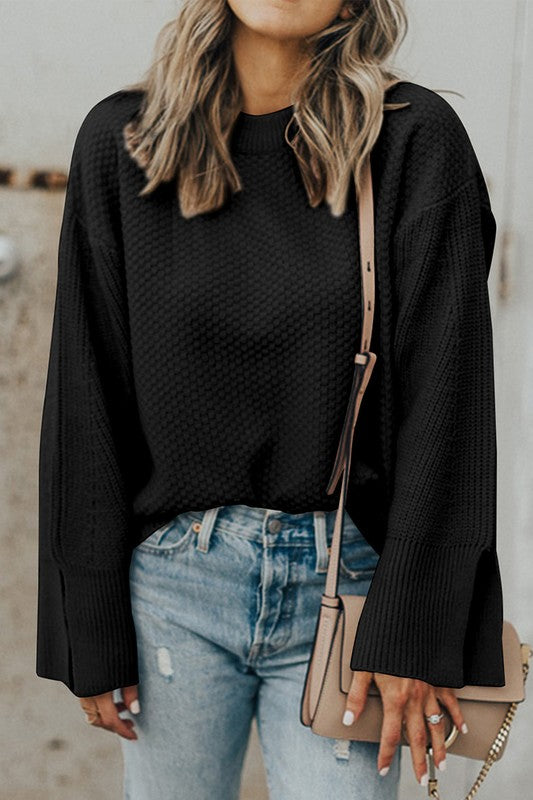 Briar® | Solid knitted sweater with split cuffs and dropped shoulders