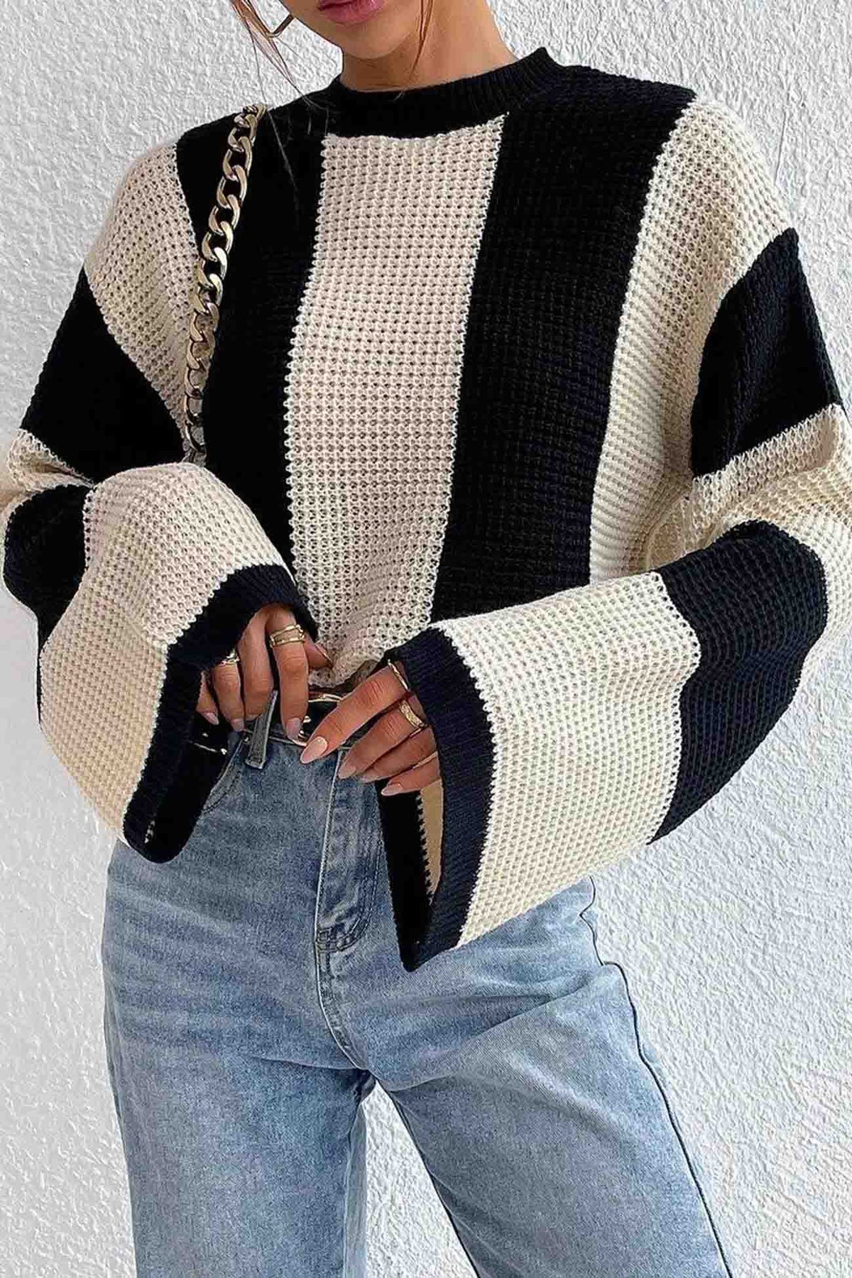 Cornelia® | Colorblock striped long sleeve knit sweater