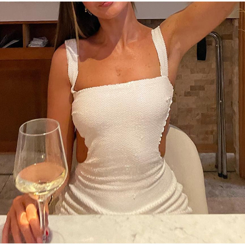 Edith® | Charming Sequin Sling Square Collar Backless Dress Skirt