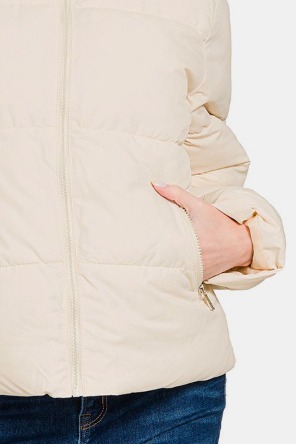 Angela® | Zenana turtleneck puffer jacket with zip and pockets