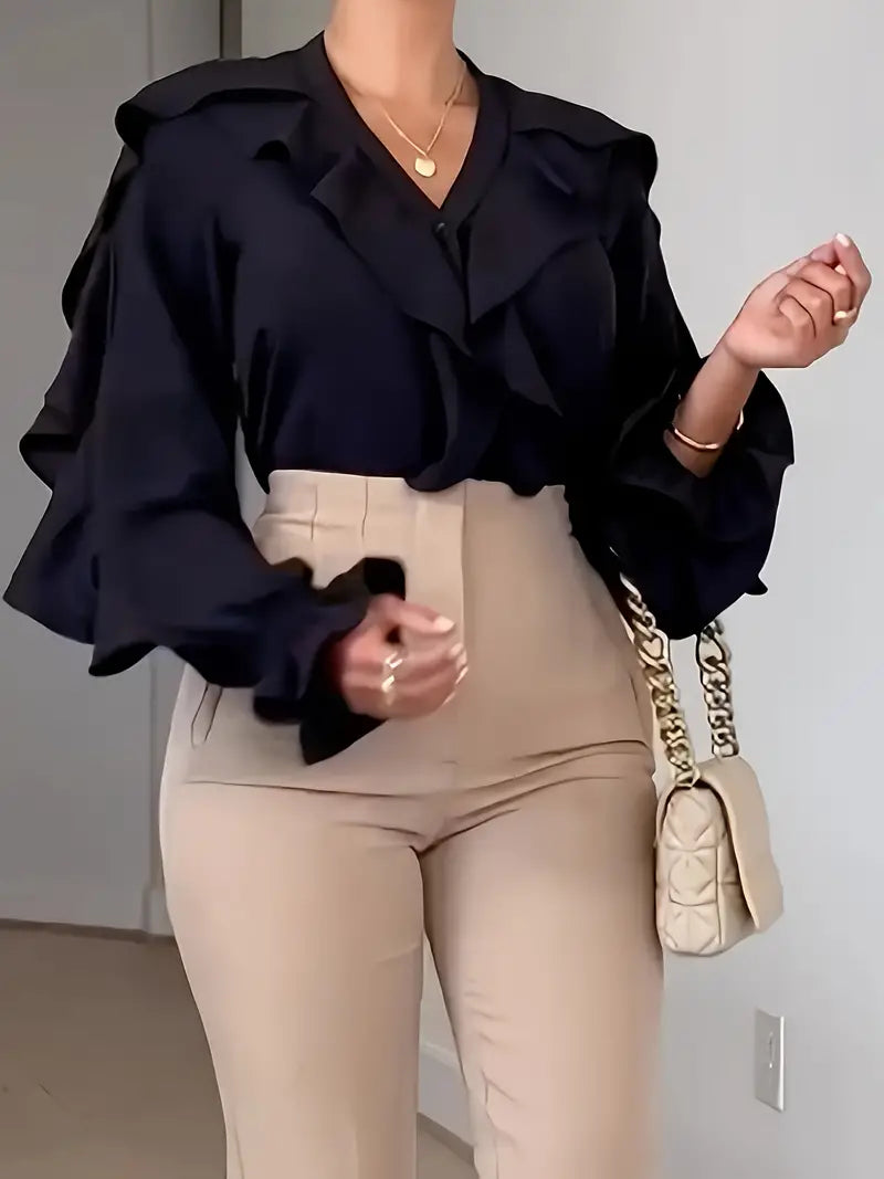 Bronny® | Elegant Blouse With Long Sleeves, Ruffle Details And V-Neck