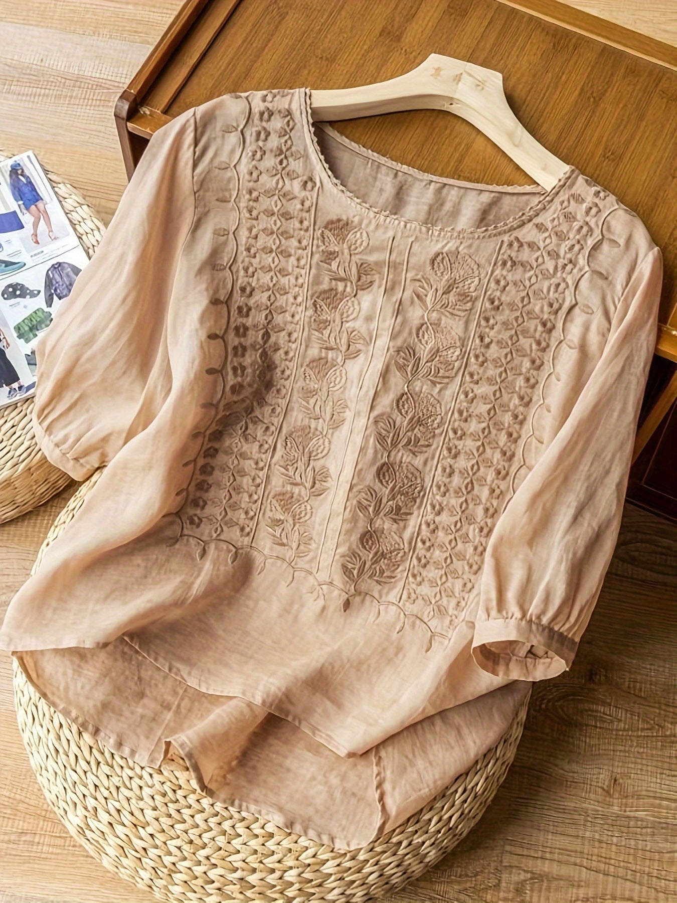Brenna® | Embroidered Floral Cotton Blouse